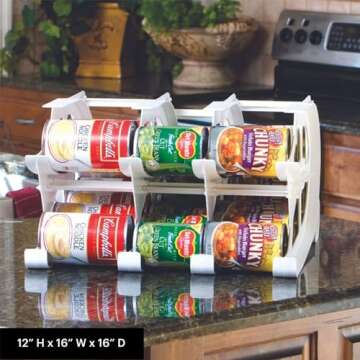 FIFO Countertop Mini Can Tracker Holds 30 Standard 10-24 Oz Can Sizes, White| Stackable & Adjustable Can Organizer for Pantry, USA Made, White