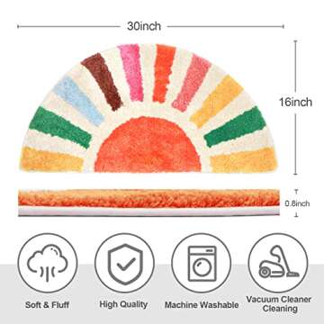 Foeacry Retro Sun Bath Mat Non-Slip Half Circle Colorful Boho Rug for Bathroom, Soft Fluffy Water Ab...