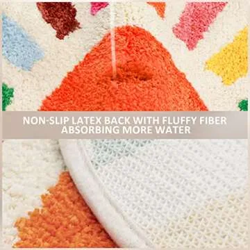 Foeacry Retro Sun Bath Mat Non-Slip Half Circle Colorful Boho Rug for Bathroom, Soft Fluffy Water Absorbent Fiber Bathroom Mat, Cute Semi Round Rainbow Bath Rug for Shower Room