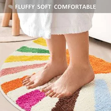 Foeacry Retro Sun Bath Mat Non-Slip Half Circle Colorful Boho Rug for Bathroom, Soft Fluffy Water Absorbent Fiber Bathroom Mat, Cute Semi Round Rainbow Bath Rug for Shower Room