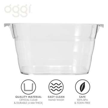 OGGI Acrylic Square Party Tub - Clear Beverage Cooler w/Handles, Wine Cooler, Beer Chiller, Ideal Pa...