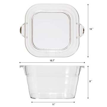 OGGI Acrylic Square Party Tub - Clear Beverage Cooler w/Handles, Wine Cooler, Beer Chiller, Ideal Party Tubs for Drinks, Use Ice Tub for Indoor or Outdoor Bars, 16.75" x 14"