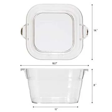 OGGI Acrylic Square Party Tub - Clear Beverage Cooler w/Handles, Wine Cooler, Beer Chiller, Ideal Party Tubs for Drinks, Use Ice Tub for Indoor or Outdoor Bars, 16.75" x 14"