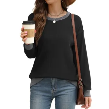 Saloogoe Black Sweatshirt Women Light Weight Long Sleeve T Shirts Tops Trendy Winter Clothing Fashio...