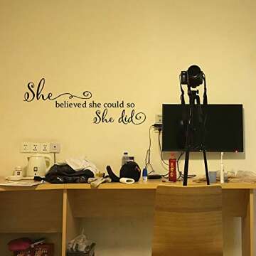 She Believed She Could so She Did - Pure Black Vinyl Wall Decal Carved Letters Girls Inspirational Quote Positive Kids Saying Sticker Home Art Decoration