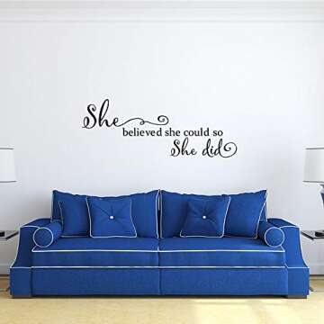 She Believed She Could so She Did - Pure Black Vinyl Wall Decal Carved Letters Girls Inspirational Quote Positive Kids Saying Sticker Home Art Decoration