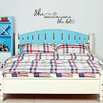 She Believed She Could so She Did - Pure Black Vinyl Wall Decal Carved Letters Girls Inspirational Quote Positive Kids Saying Sticker Home Art Decoration