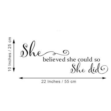 She Believed She Could so She Did - Pure Black Vinyl Wall Decal Carved Letters Girls Inspirational Quote Positive Kids Saying Sticker Home Art Decoration
