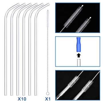 Patelai 10 Pcs 14 Inch Wine Bottle Long Drinking Straw for 100 oz Tumblers Reusable Clear Straw with Cleaning Brush for Party Wedding Holiday Drinking Favors
