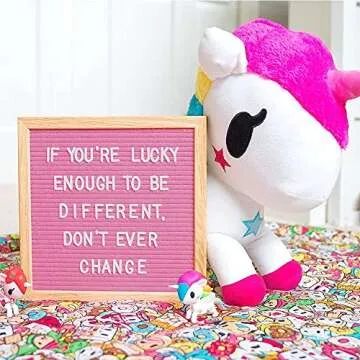 Felt Letter Board, 10x10in Changeable Letter Board with Letters White 300 Piece - Felt Message Board, Oak Frame Wooden Letter Board for Baby Announcements, Milestones, Office Decor & More (Hot Pink)