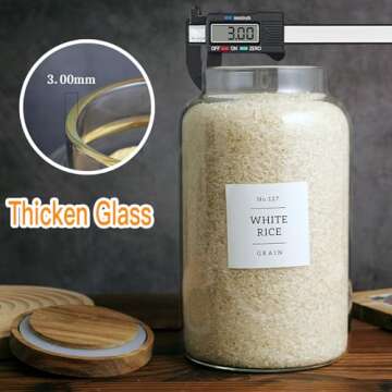 CZHQSMZ Set of 2 Large Glass Jar with Airtight Acacia Lid and 132 Kitchen Pantry Labels, Clear Glass...