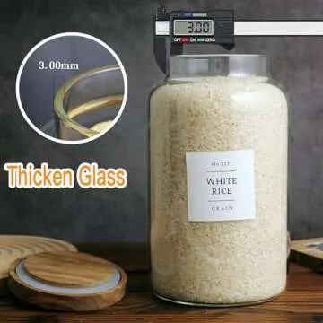 CZHQSMZ Set of 2 Large Glass Jar with Airtight Acacia Lid and 132 Kitchen Pantry Labels, Clear Glass...