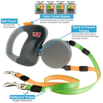 WIGZI Reflective Retractable Leash for Two Dogs