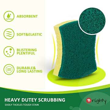 ORIGHTY Heavy Duty Cellulose Scrub Sponges Kitchen, Powerful Scrubbing & Cleaning, Suitable for Washing Dishes and Kitchen Cleaning, Absorbent & Rich Foam, 12 Count