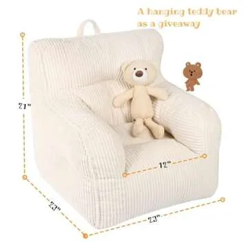 MOMCAYWEX Kids Bean Bag Chair with a Plush Bear, Comfy Toddler Chair for Boys and Girls, Beige
