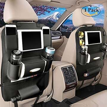 K&K Back Seat Car Organizer, Backrest Protection Car Seat Organizer PU Leather – Protective Car Seat Back Organiser Kick Mats 7 Separate compartments,Car Organizer (1Pack)