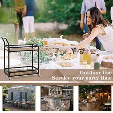 JUMMICO Bar Cart Industrial Home Mobile Wine Cart Serving Bar Cart on Wheels with Storage Shelves Wine Rack and Glass Holder for Living Room, Kitchen, Corridor, Hallway,Black