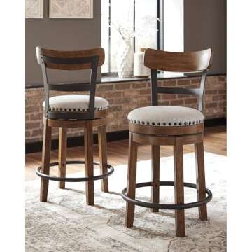 Signature Design by Ashley Valebeck Rustic Farmhouse 24.5â€ Counter Height Swivel Bar Stool, Brow...