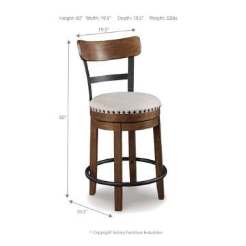 Signature Design by Ashley Valebeck Rustic Farmhouse 24.5â€ Counter Height Swivel Bar Stool, Brown