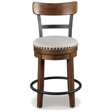 Signature Design by Ashley Valebeck Rustic Farmhouse 24.5â€ Counter Height Swivel Bar Stool, Brown