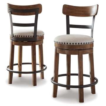 Signature Design by Ashley Valebeck Rustic Farmhouse 24.5â€ Counter Height Swivel Bar Stool, Brown