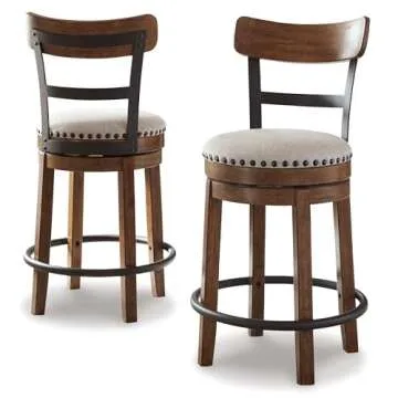 Signature Design by Ashley Valebeck Rustic Farmhouse 24.5â€ Counter Height Swivel Bar Stool, Brown