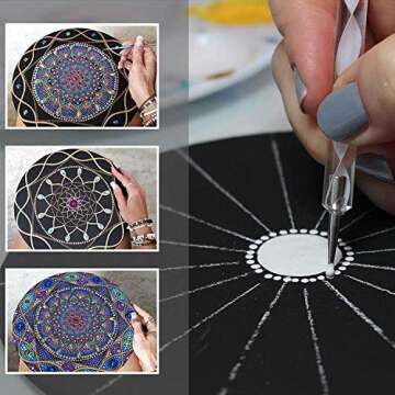 31PCS Mandala Dotting Tool Set, Pen Dotting Tools Paint Tray with Black Cardboard for Painting Rocks, Coloring, Drawing and Drafting Art Supplies