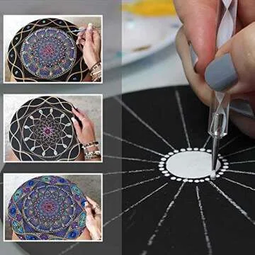 31PCS Mandala Dotting Tool Set, Pen Dotting Tools Paint Tray with Black Cardboard for Painting Rocks, Coloring, Drawing and Drafting Art Supplies