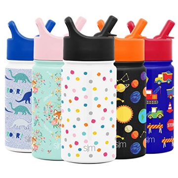 Simple Modern Kids Water Bottle with Straw Lid | Insulated Stainless Steel Reusable Tumbler for Toddlers, Girls, Boys | Summit Collection | 14oz, Polka Play