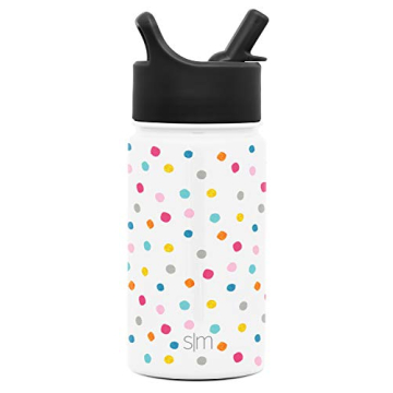 Simple Modern Kids Water Bottle with Straw Lid | Insulated Stainless Steel Reusable Tumbler for Toddlers, Girls, Boys | Summit Collection | 14oz, Polka Play