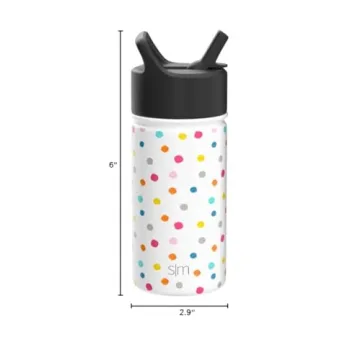 Simple Modern Kids Water Bottle with Straw Lid | Insulated Stainless Steel Reusable Tumbler for Toddlers, Girls, Boys | Summit Collection | 14oz, Polka Play