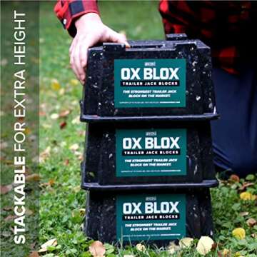 OX BLOX Heavy Duty Trailer Jack Block - Made in USA - Super Strong and Durable - 100% Recycled Plastic RV Jack Blocks - Trailers & Camper Essentials