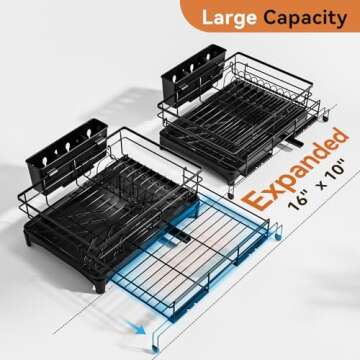 Laveshop Dish Drying Rack - Expandable Dish Rack, Large Capacity Dish Drainer for Kitchen Counter, R...