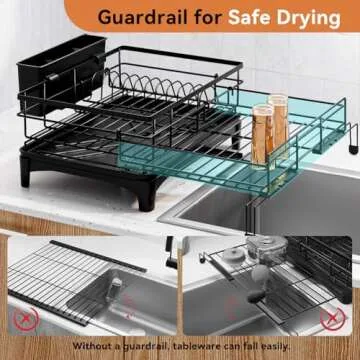 Laveshop Dish Drying Rack - Expandable Dish Rack, Large Capacity Dish Drainer for Kitchen Counter, Rust-Proof with Utensil Holder, Black