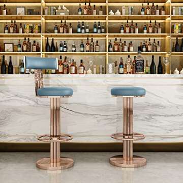 Chic FUNROLUX Swivel Bar Stools for Kitchen Island - Blue and Rose Gold