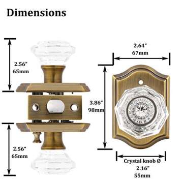Gobrico Interior Door Locksets in Antique Brass,Octagonal Crystal Doorknobs for Bed/Bath,Privacy Function Door Handles,Push Pin Inside Lock,5 Pack