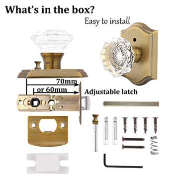 Gobrico Interior Door Locksets in Antique Brass,Octagonal Crystal Doorknobs for Bed/Bath,Privacy Function Door Handles,Push Pin Inside Lock,5 Pack