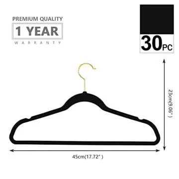 MIZGI Premium Velvet Hangers Pack 30 Pcs Heavyduty - Non Slip Slimline - Velvet Suit Hangers Black - Gold Hooks,Space Saving Clothes Hangers