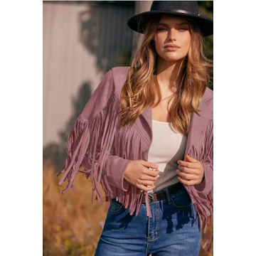 PRETTYGARDEN Women's Fringe Faux Suede Jacket with Tassels