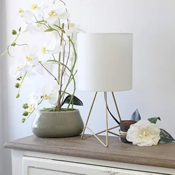 Wire Metal Table Lamp - Gold with Fabric Shade - Stylish Lighting