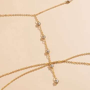 Multi-layer Body Chain with Rhinestone, Beach Bikini Body Jewelry for Women