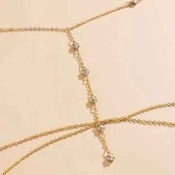 Multi-layer Body Chain with Rhinestone, Beach Bikini Body Jewelry for Women