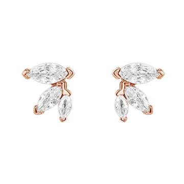 PAVOI 14K Rose Gold Plated Constellation Ear Climbers | 3 Stone Ear Crawler Earrings for Women