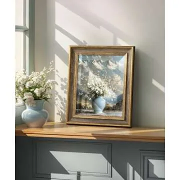 Afuly 8x10 Vintage Picture Frame Elegant Retro Picture Frames Wood Gold Photo Frame Wall Hang Deskto...