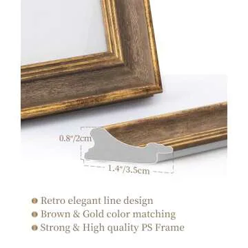 Afuly 8x10 Vintage Picture Frame Elegant Retro Picture Frames Wood Gold Photo Frame Wall Hang Desktop Home Decor Birthday Gifts for Grandma Mom Women Parents