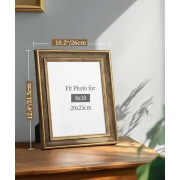 Afuly 8x10 Vintage Picture Frame Elegant Retro Picture Frames Wood Gold Photo Frame Wall Hang Desktop Home Decor Birthday Gifts for Grandma Mom Women Parents