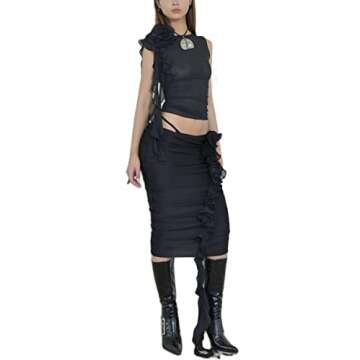 Sexy Tank Top for Women 3D Floral Tassels Ruffle Crop Top Y2K Slim Fitted Sleeveless Shirt Tee(A-Black Tank top,L)