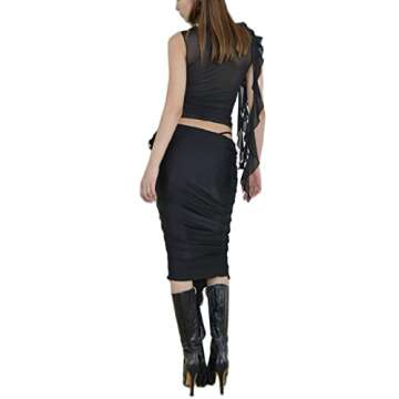 Sexy Tank Top for Women 3D Floral Tassels Ruffle Crop Top Y2K Slim Fitted Sleeveless Shirt Tee(A-Black Tank top,L)