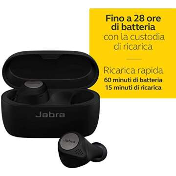 Jabra Elite Active 75t True Wireless Bluetooth Earbuds, Titanium Black – Wireless Earbuds for Running and Sport, Charging Case Included, 24 Hour Battery, Active Noise Cancelling Sport Earbuds