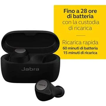 Jabra Elite Active 75t True Wireless Bluetooth Earbuds, Titanium Black – Wireless Earbuds for Running and Sport, Charging Case Included, 24 Hour Battery, Active Noise Cancelling Sport Earbuds